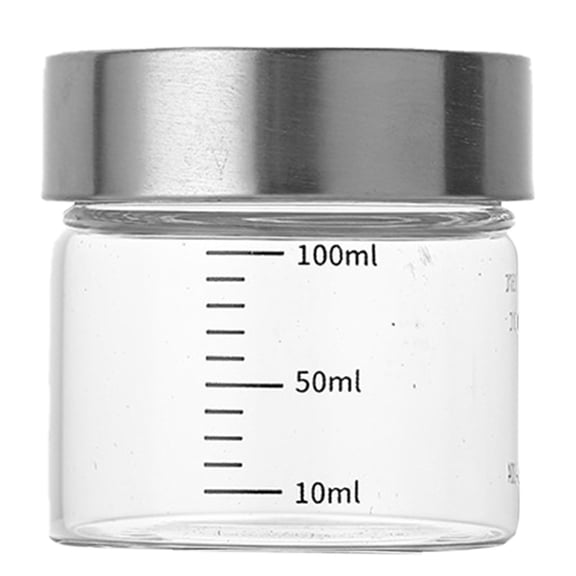 High Temperature Resistant Graduated Borosilicate Glass Juice Bottle Airtight Stainless Steel Lid Wide Mouth Reusable Container For Smoothie Milk Tea(100mL-6.6X6.7cm)