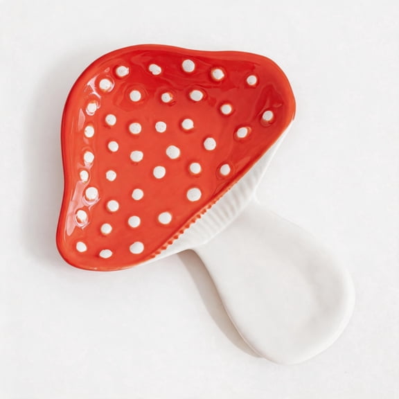 High Temperature Resistant Mushroom Spoon Rest, Ceramic Spoon Holder for Kitchen Counter, Cute Cartoon Kitchen Decor, Easy Clean Glazed Ceramic Utensil Tray for Stove Top Cooking Utensils Organizer