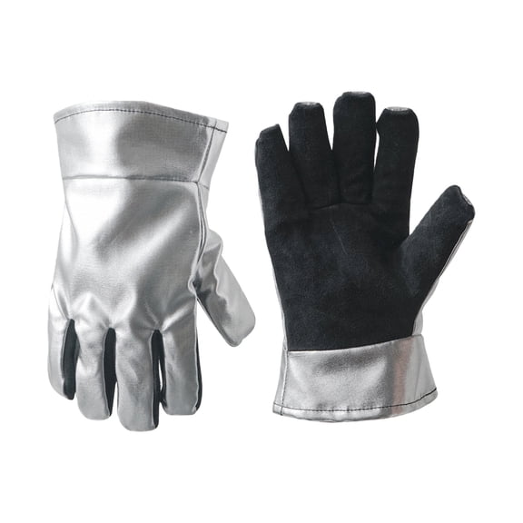 High Temperature Resistant Work Gloves Aluminum Foil Backed With Leather For Camping Barbecue And Industrial Safety Use