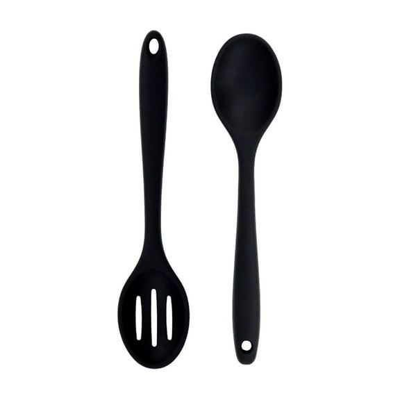 High Temperature Silicone Spoons Set, Solid and Slotted Spoon Non-Slip Handle for Cooking Serving, BPA Free Kitchen Utensils,2pc