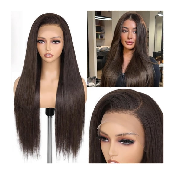High Temperature Silk Brown Long Straight Hair Wig for Women - Front Lace Natural Headband for Daily Wear