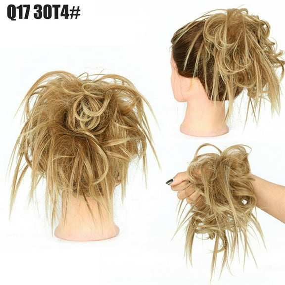 High Temperature Silk Synthetic Wig Blonde And Brown Messy Bun Style with Elastic Band and Natural Fiber