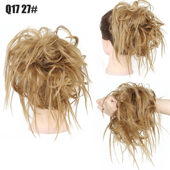 High Temperature Synthetic Wig Messy Bun Hair Tie Blonde and Brown Fiber Stylish Elastic Band Hairstyle for Natural