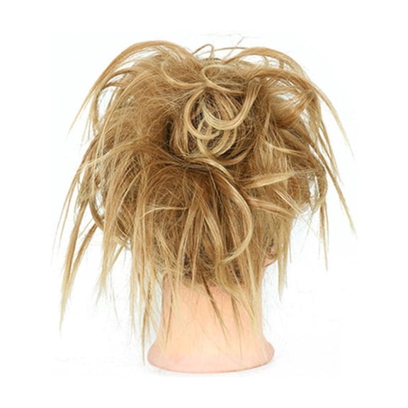 High-Temperature Synthetic Messy Hair Bun Wig - Blonde and Brown Elastic Fiber Style for Natural
