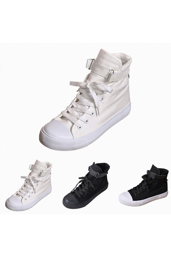 High Top Canvas Sneakers Casual Walking Shoes Fashion Lace up Sneaker Platform Slip on for Adults Women Dark Black Size 7