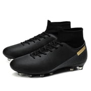 High-Top PU Leather Soccer Cleats for Men/Women/Youth   Lace-Up Long Studs Football Shoes for Turf & American Football Training