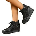 thumbnail image 1 of High Top Sneakers for Women Hidden Wedge Breathable Lace Mesh Platform Athletic Shoes Casual Lace up Tennis Shoes Black Size 8, 1 of 6