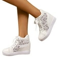 thumbnail image 1 of High Top Sneakers for Women Hidden Wedge Breathable Lace Mesh Platform Athletic Shoes Casual Lace up Tennis Shoes White Size 7.5, 1 of 8