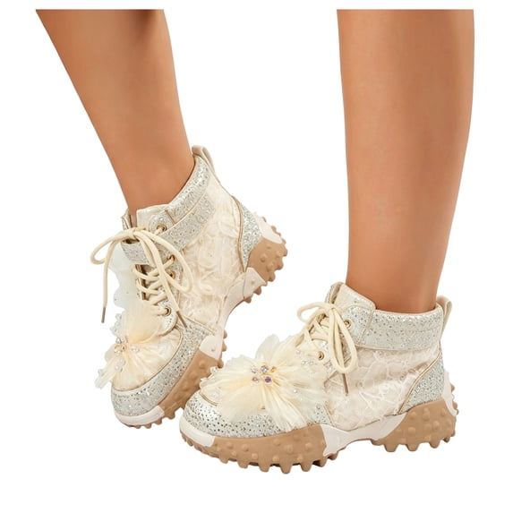 High Top Sneakers for Women Rhinestone Glitter Platform Shoes Fashion Non Slip Sparkly Casual Athletic Footwear Daily Party Wear White Size 6