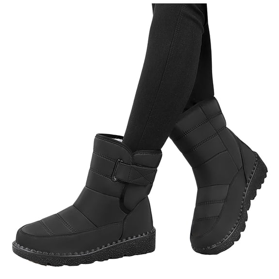 High Top Snow Boots for Women Waterproof Platform Mid Calf Booties Casual Winter Thickened Warm Furry Lined Dress Boots Black Size 9.5