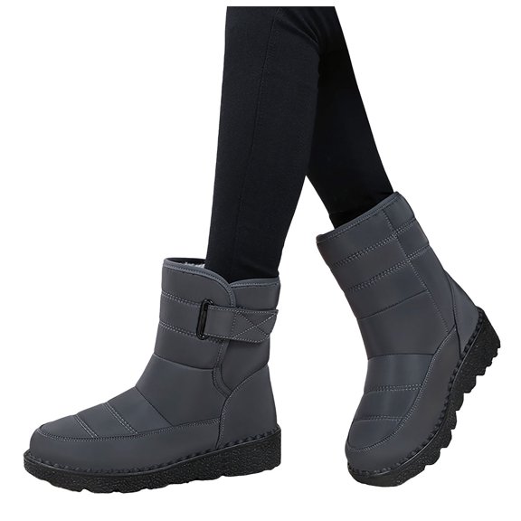 High Top Snow Boots for Women Waterproof Platform Mid Calf Booties Casual Winter Thickened Warm Furry Lined Dress Boots Gray Size 6.5