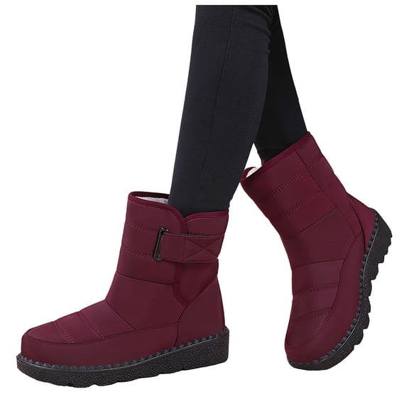 High Top Snow Boots for Women Waterproof Platform Mid Calf Booties Casual Winter Thickened Warm Furry Lined Dress Boots Red Size 6