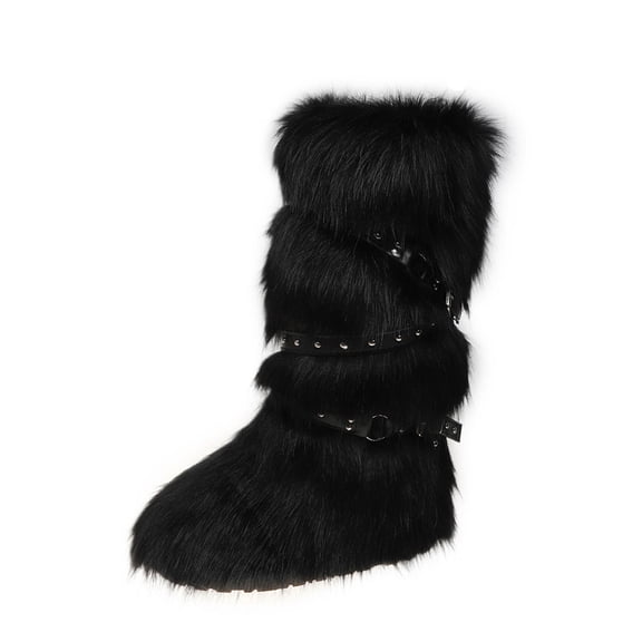 High-Top Snow Boots with Belt Buckle, Fashionable Warm Leather Boots for Winter Casual and Outdoor Wear