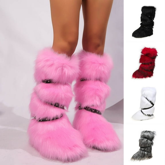 High-Top Snow Boots with Belt Buckle, Fashionable Warm Leather Boots for Winter Casual and Outdoor Wear