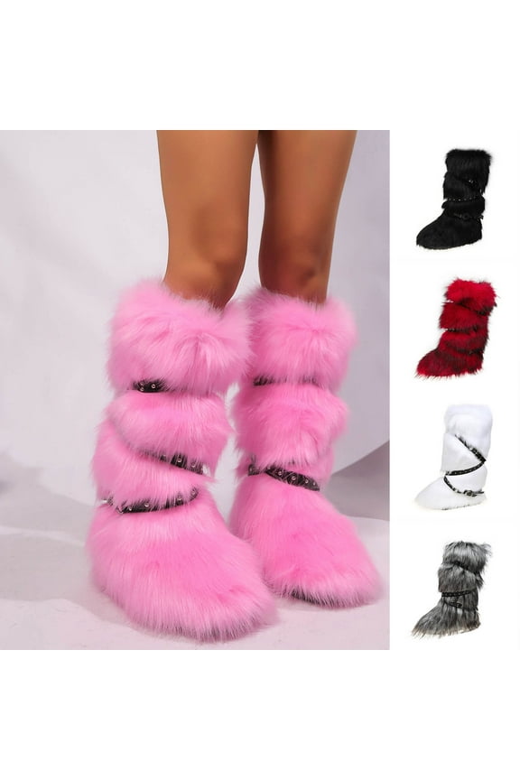 High-Top Snow Boots with Belt Buckle, Fashionable Warm Leather Boots for Winter Casual and Outdoor Wear