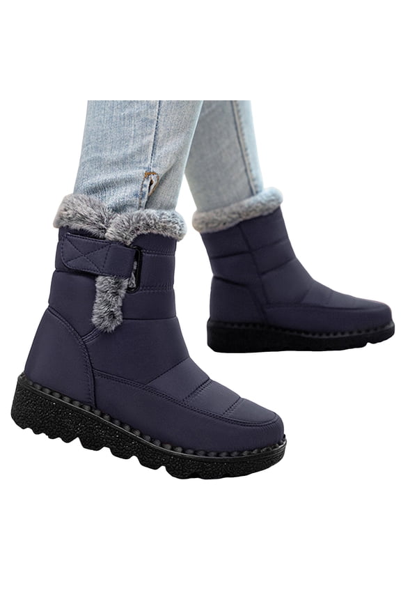 High Top Winter Snow Boots for Women Hook and Loop Waterproof Furry Lined Platform Fashion Ankle Booties