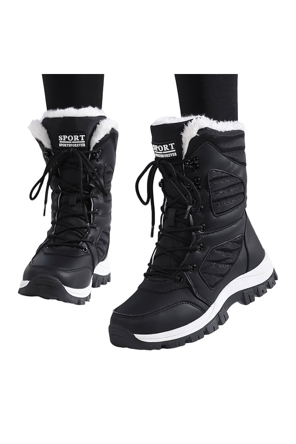 High Top Winter Snow Boots for Women Lace up Waterproof Outdoor Hiking Shoes Anti-Slip Lightweight Mid Calf Booties