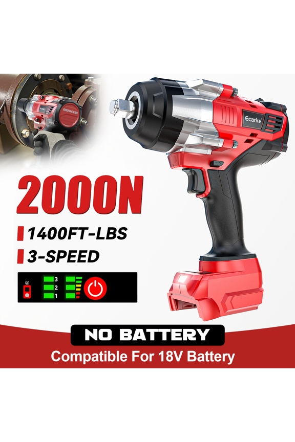 High Torque 1/2 Inch Cordless Impact Wrench, 1400 FT-LBS (2000 N.m), 18V Battery Compatible, 3-Speed Brushless Motor, LED Light, Automotive Tool, Tool Only (Battery Not Included)