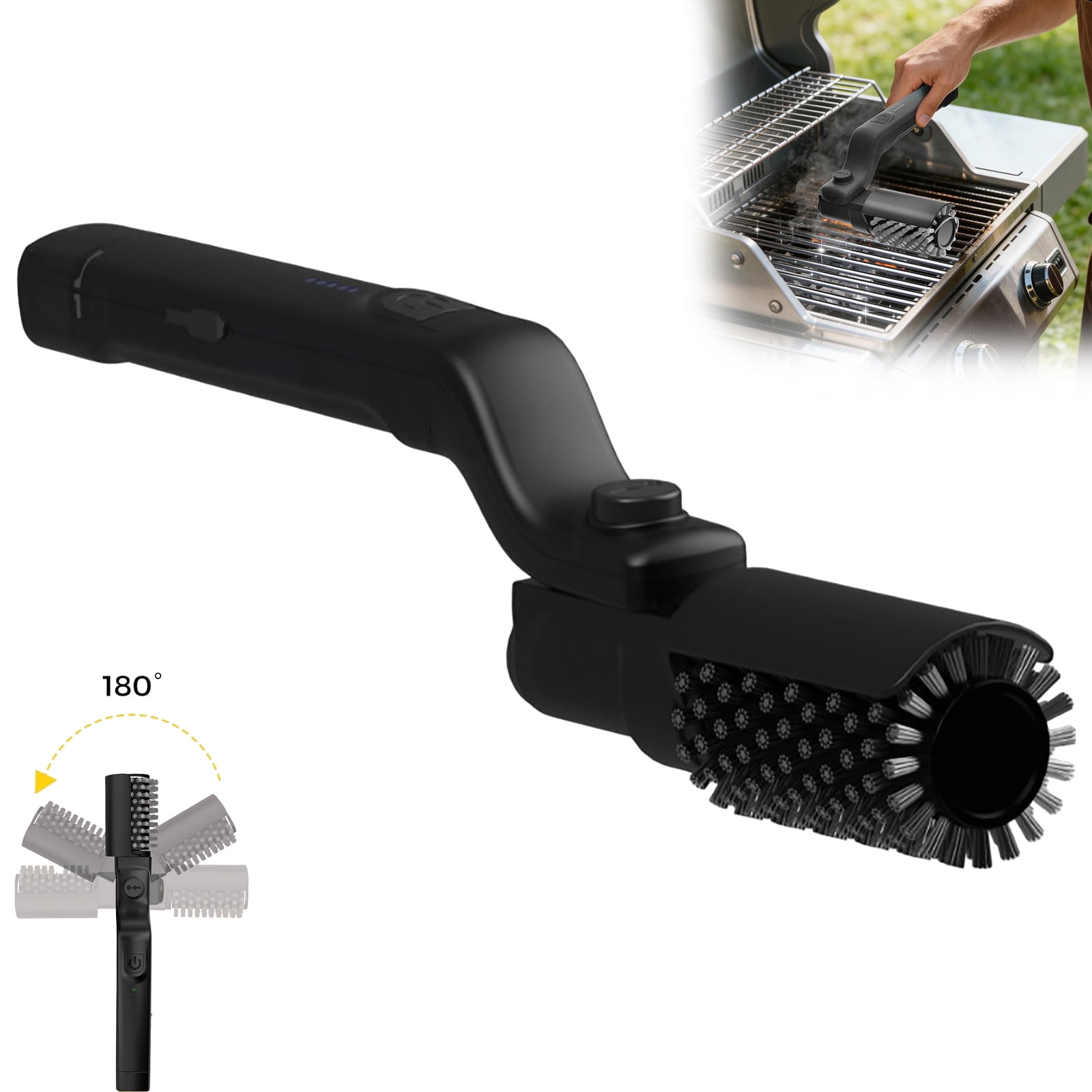 High Torque 3-Speed Electric Grill Brush A Safe BQ Cleaner for Porcelain Cast Iron Stainless Steel Features Reinforced Steel Bristles and Type-C Charging