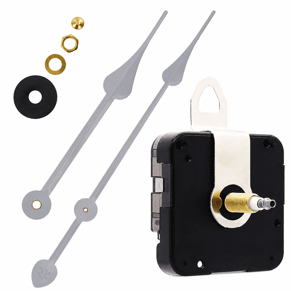 High Torque Clock Movement Mechanism 1-3/32 Inch Shaft 12 Inch Silver Spade Hands