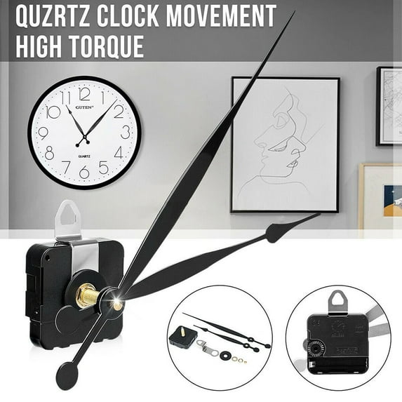 High Torque Long Shaft Clock Movement Mechanism with 8 Inch Long Spade Hands,Quartz Clock Movement Replacement, Long and Short Shaft Wall Clock Mechanism Parts Motor Replacement DIY Repair Parts Black