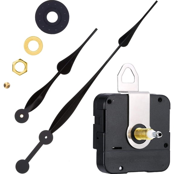 High Torque Long Shaft Clock Movement Mechanism with 12 Inch Long Spade Hands (Black)