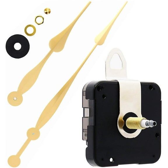 High Torque Long Shaft Clock Movement Mechanism with 12 Inch Long Spade Hands Total Shaft Length 1-3/32 inches(Gold Hands)
