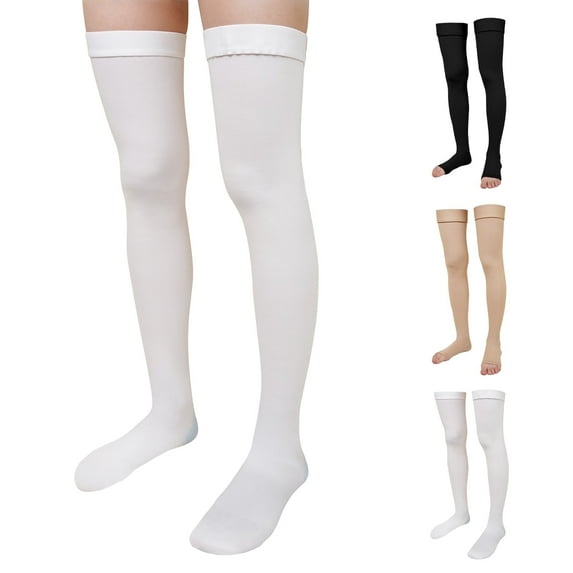 Compression Socks for Women, PUTUO 20-30 mmhg Open Toe Thigh High, for Varicose Veins Running Sports, 1 Pair