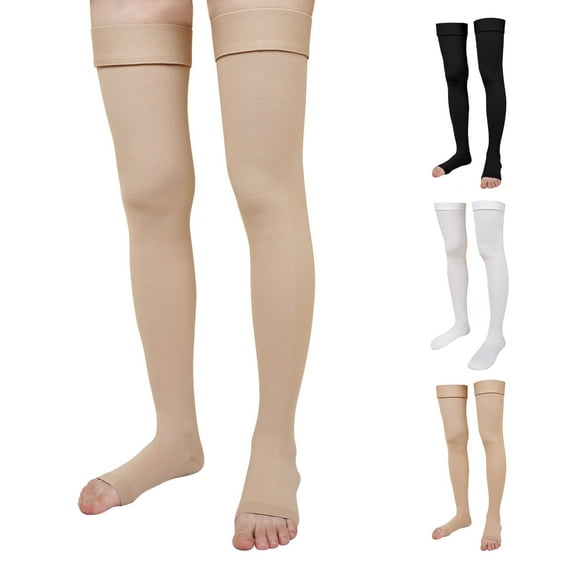 Compression Socks for Women, PUTUO 20-30 mmhg Open Toe Thigh High, for Varicose Veins Running Sports, 1 Pair