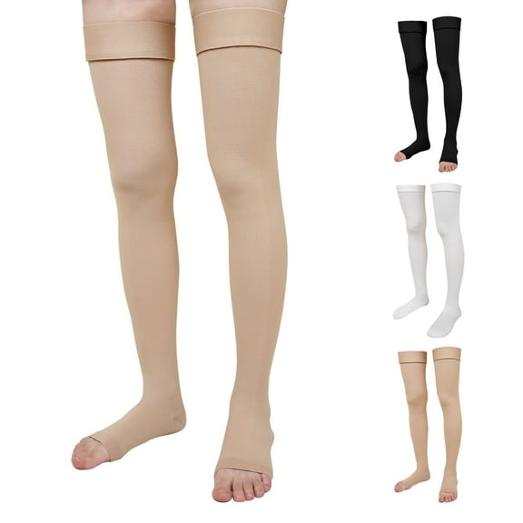 Compression Socks for Women, PUTUO 20-30 mmhg Open Toe Thigh High, for Varicose Veins Running Sports, 1 Pair