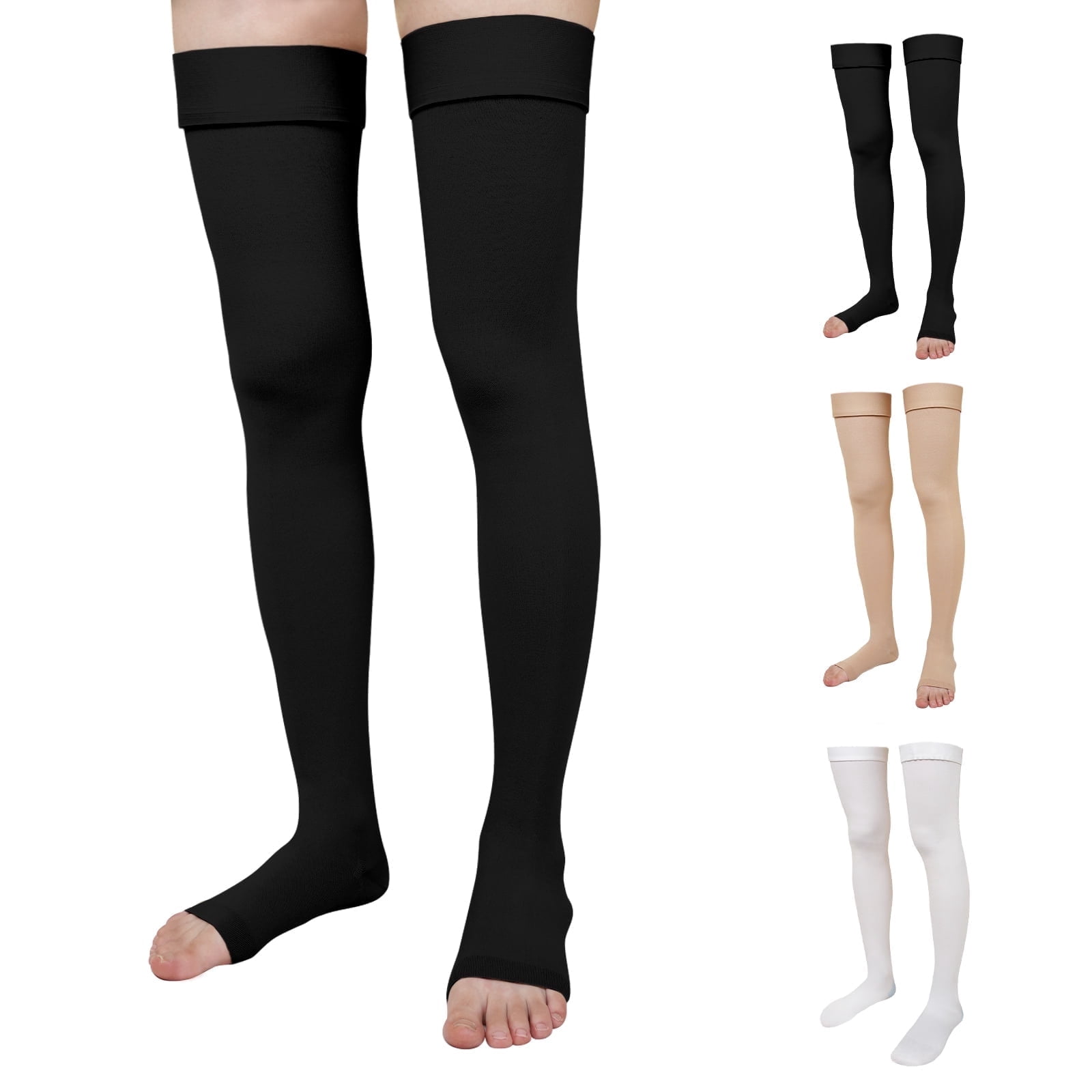 Compression Socks for Women, PUTUO 20-30 mmhg Open Toe Thigh High, for Varicose Veins Running Sports, 1 Pair