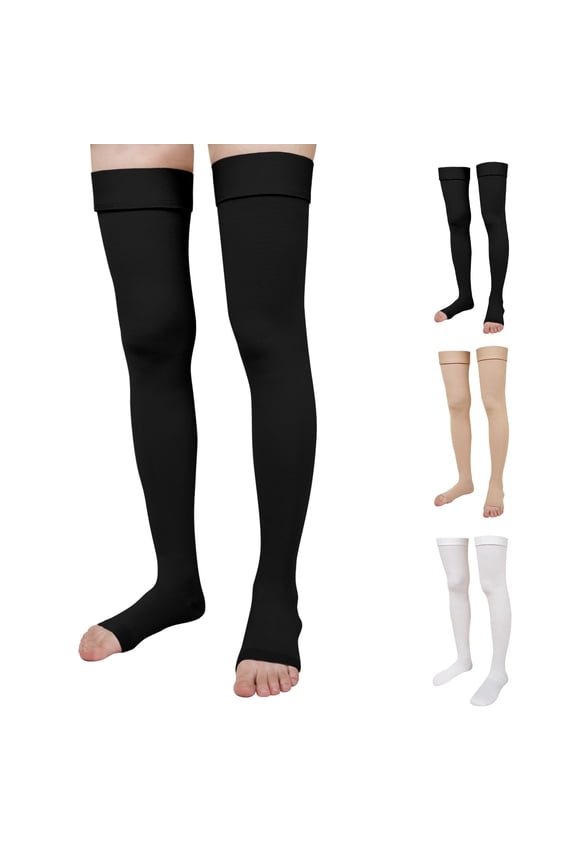Compression Socks for Women, PUTUO 20-30 mmhg Open Toe Thigh High, for Varicose Veins Running Sports, 1 Pair