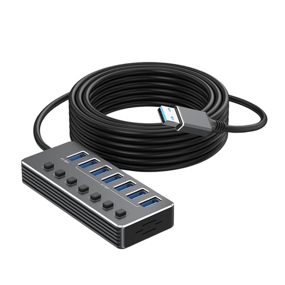 High USB Hubs 7Port with Aluminum Shell Independents On Off Switches LED Indicators Supporting USB3.0 and U