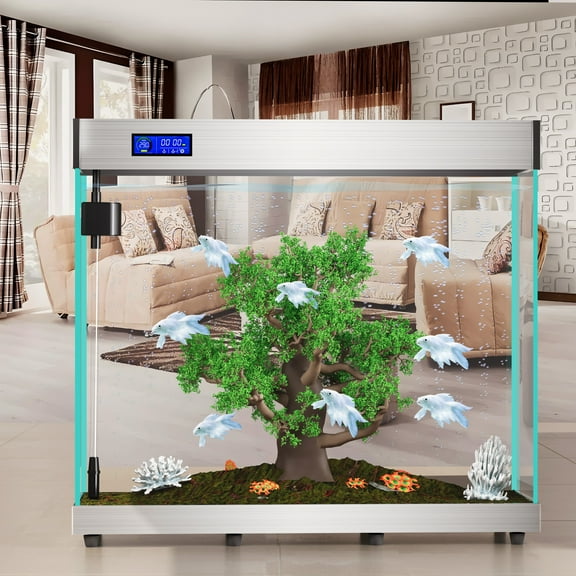 High -Value Aquarium Upright Filtration and LED Large Fish Tank 42.5W x 13.8D (Silver)
