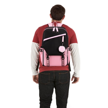 High-Value Computer Backpack Usb Charging Interface Middle School Student Schoolbag Large-Capacity Backpack(Pink)