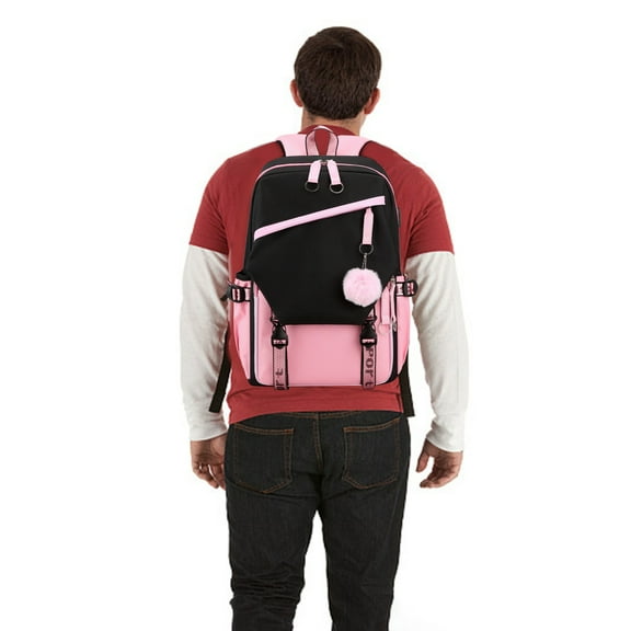 High-Value Computer Backpack Usb Charging Interface Middle School Student Schoolbag Large-Capacity Backpack(Pink)