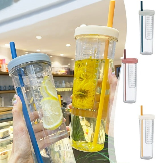 High Value Cup with Straw under $5! kkbbma Folding Straw Tumbler with Tea Infuser, 700ml Portable Sports Water Bottle, Leak Proof Drinkware for Outdoor & Gym
