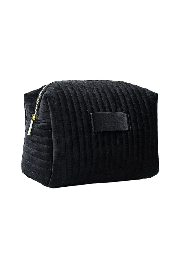 High - Value Velvet Cosmetic Storage Bag - Durable Polyester, Portable and Compact Design, Perfect for Organizing Makeup and Skincare Essentials,Black
