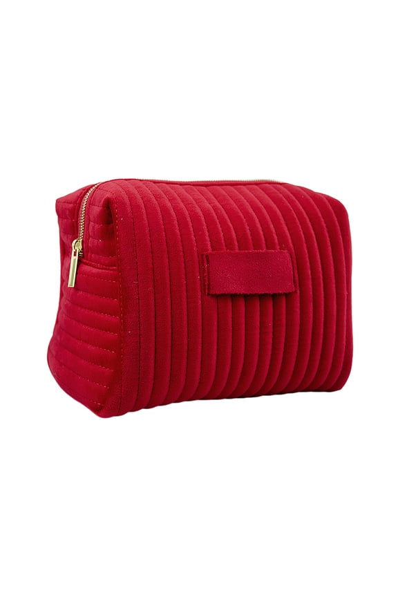 High - Value Velvet Cosmetic Storage Bag - Durable Polyester, Portable and Compact Design, Perfect for Organizing Makeup and Skincare Essentials,Red