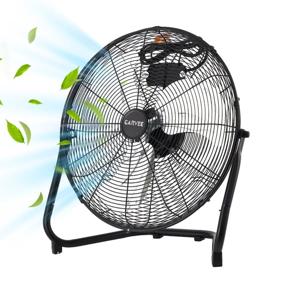 High Velocity Floor Fan 12 Inch 2000+ CFM, 3-Speed Heavy Duty Industrial Fan, 360° Adjustable Tilt & Carry Handle for Garage Workshop Home