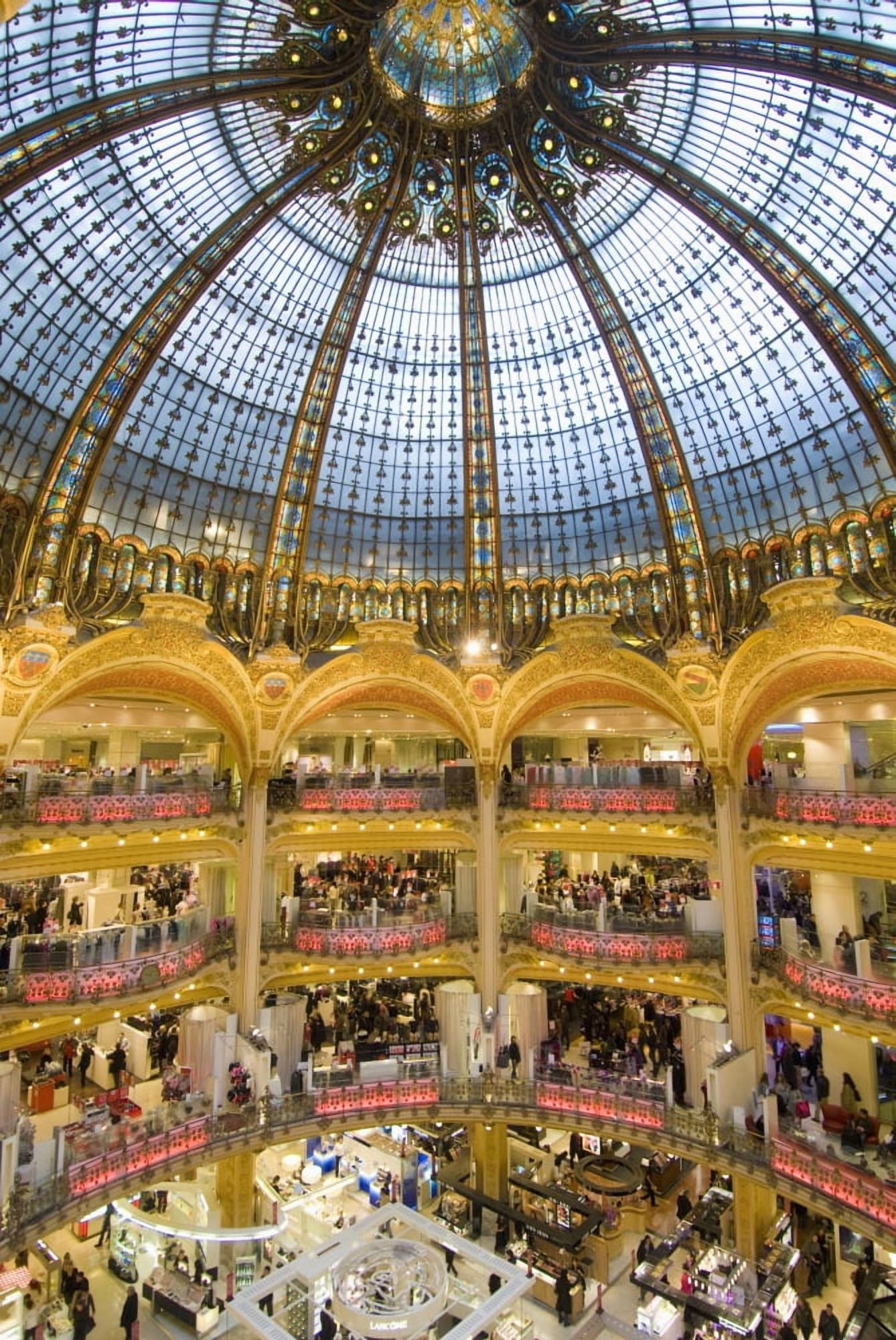 High View Of The Domed Central Area Of Galeries Lafayette Looking Down On Shoppers Paris France Canvas Art - Ian Cumming Design Pics (12 x 18)