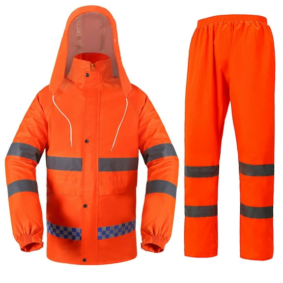 High Vis Rain Jacket and Pants Set - Waterproof Hi Vis Rain Coat for Men & Women with Hood, Class 3 Reflective Hi Vis for Safety & Outdoor Activities