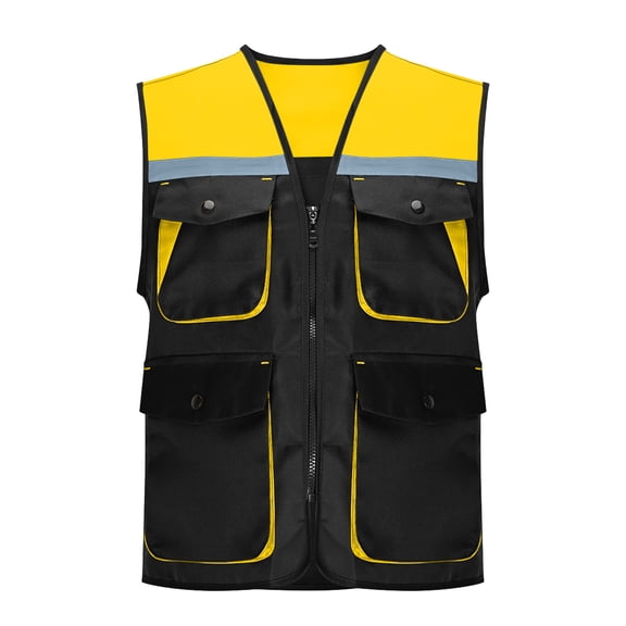 High Vis Reflective Safety Vest For Wommen Men Zipper Large Pockets Mesh Construction Apparel Neon Vest For Work Fish Hiking Black L