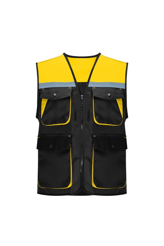 High Vis Reflective Safety Vest For Wommen Men Zipper Large Pockets Mesh Construction Apparel Neon Vest For Work Fish Hiking Black M