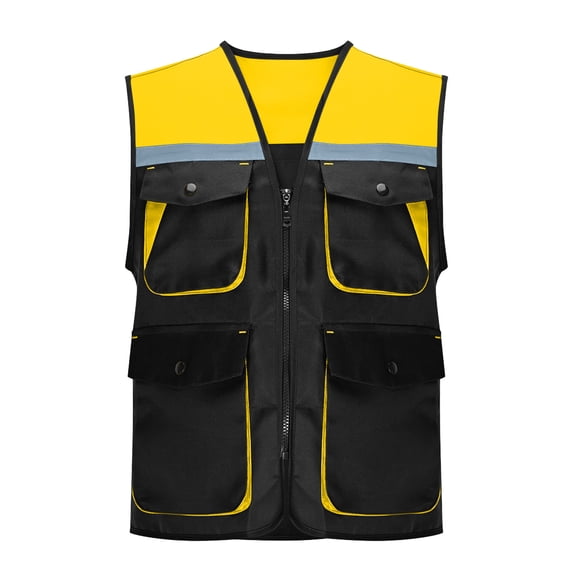 High Vis Reflective Safety Vest For Wommen Men Zipper Large Pockets Mesh Construction Apparel Neon Vest For Work Fish Hiking Black Xxl