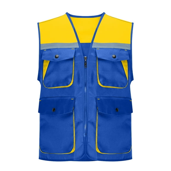 High Vis Reflective Safety Vest For Wommen Men Zipper Large Pockets Mesh Construction Apparel Neon Vest For Work Fish Hiking Blue L