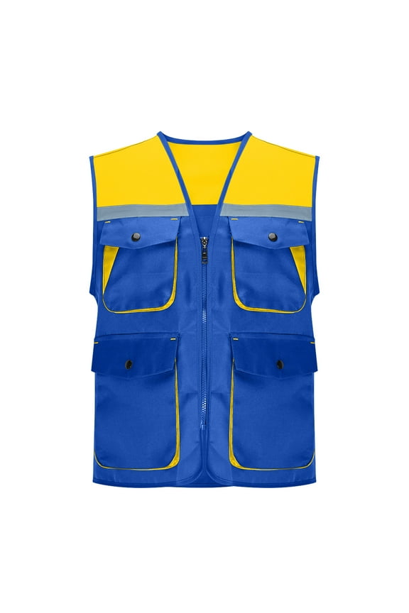 High Vis Reflective Safety Vest For Wommen Men Zipper Large Pockets Mesh Construction Apparel Neon Vest For Work Fish Hiking Blue L