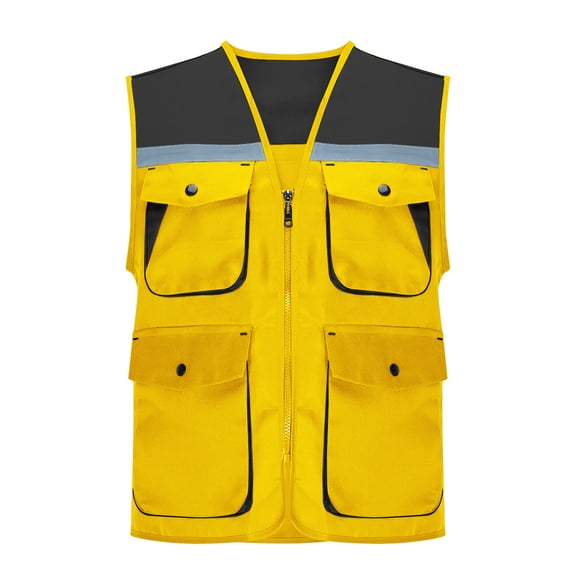 High Vis Reflective Safety Vest For Wommen Men Zipper Large Pockets Mesh Construction Apparel Neon Vest For Work Fish Hiking Yellow L