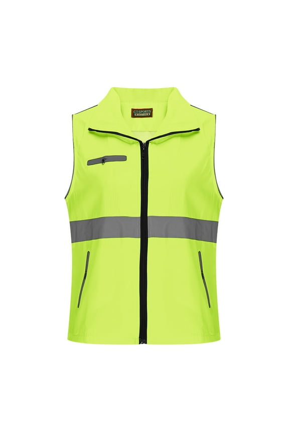 High Vis Safety Vest Womens Breathable Zip Up Sleeveless Reflective Strip Waistcoat Fish Hiking Vest With Zip Closure Pockets Green M