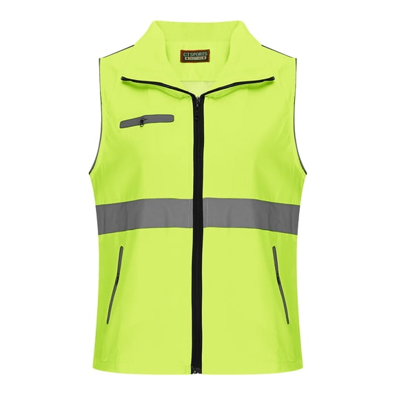 High Vis Safety Vest Womens Breathable Zip Up Sleeveless Reflective Strip Waistcoat Fish Hiking Vest With Zip Closure Pockets Green Xxl